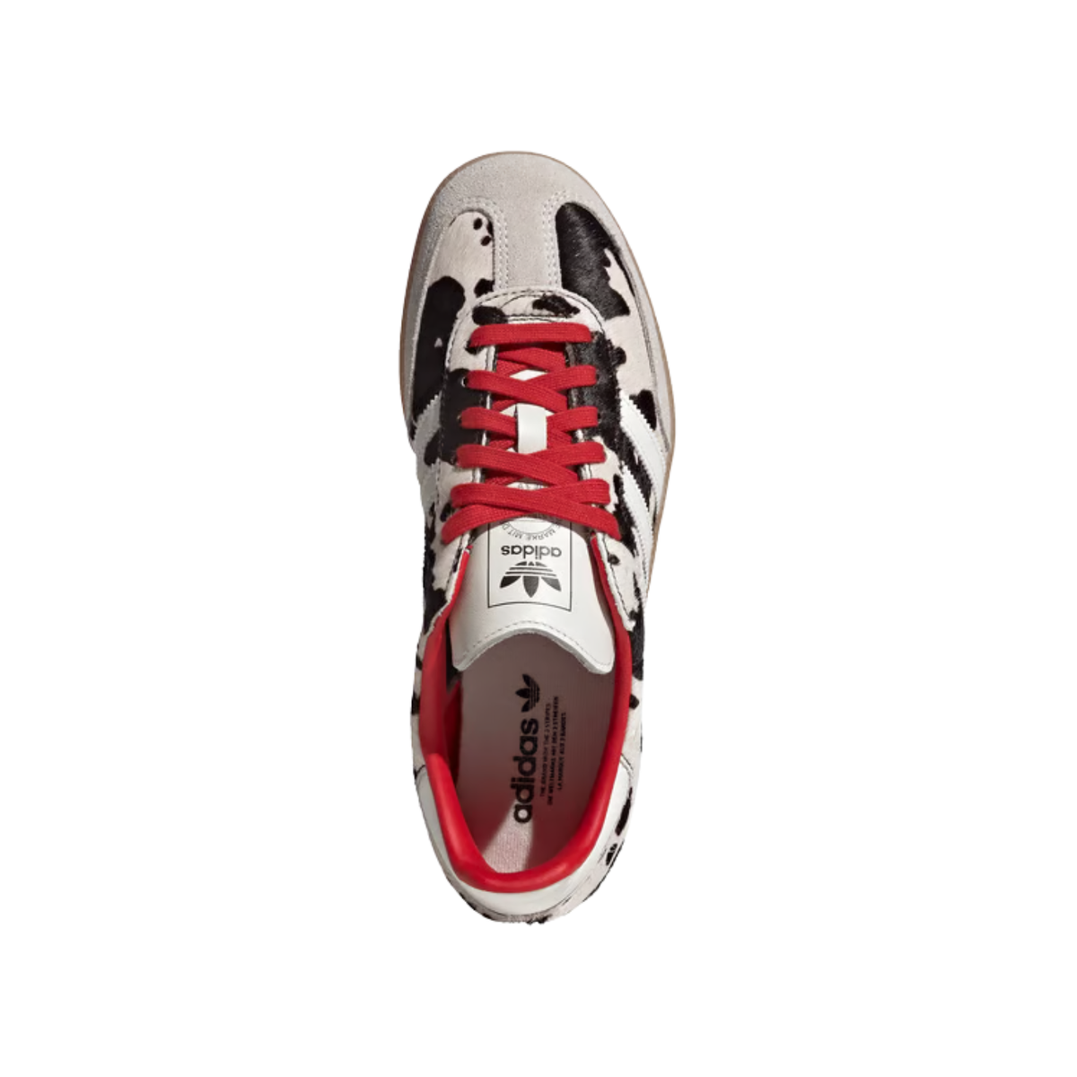 Adidas Samba OG Cow Print Aurora Coffee Femme KI6956 vue de dessus avec lacets rouges