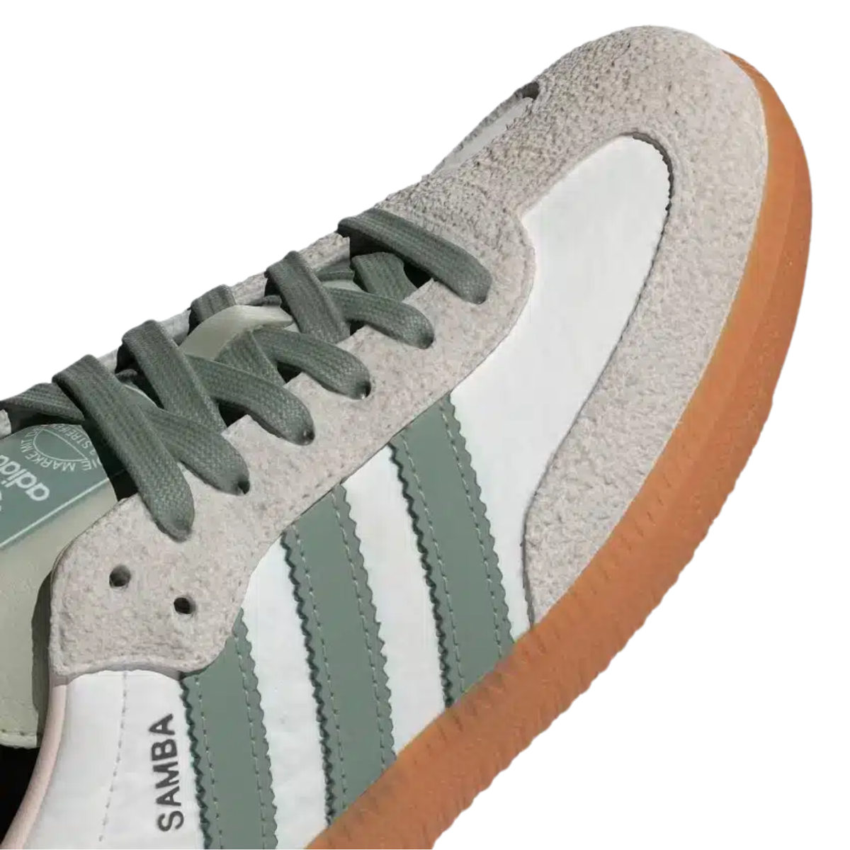 Détails verts et mauves de la Adidas Samba OG ID0492