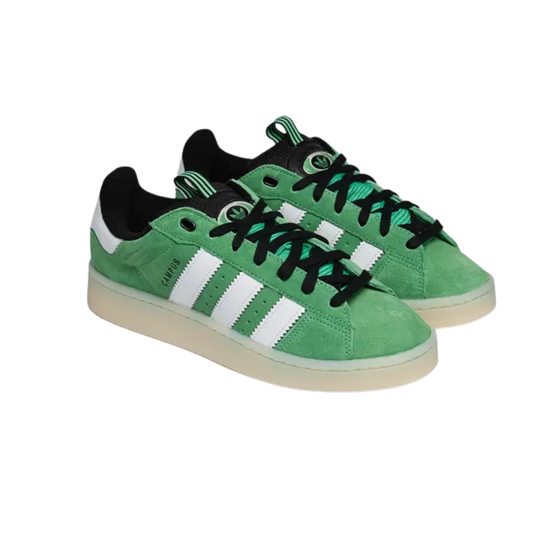 Paire Adidas Campus 00s Semi Screaming Green HQ8713 vue de face verte et blanche