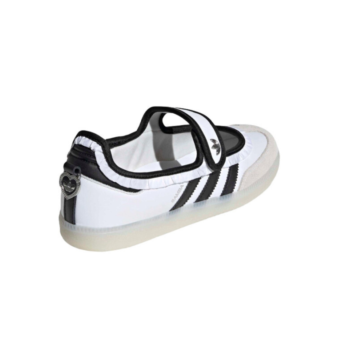Détails noirs et volants de la Adidas Samba Jane KH6231