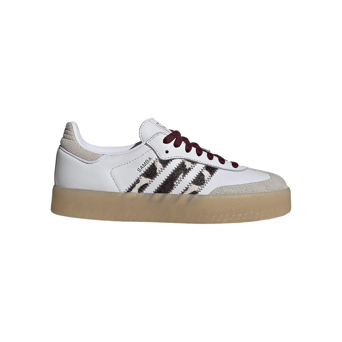 Adidas Sambae White Maroon Cow Print Stripes Femme KI2153 vue de profil