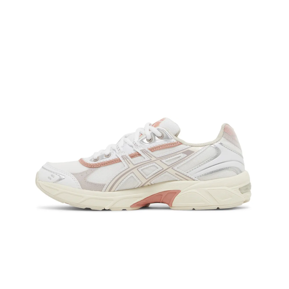 Vue latérale de la ASICS Gel-1130 RE beige et blanche femme