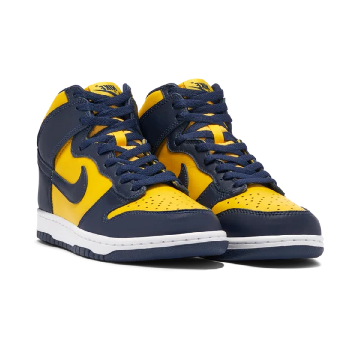 Paire Nike Dunk High Michigan 2020 CZ8149-700 vue de face jaune et bleu marine